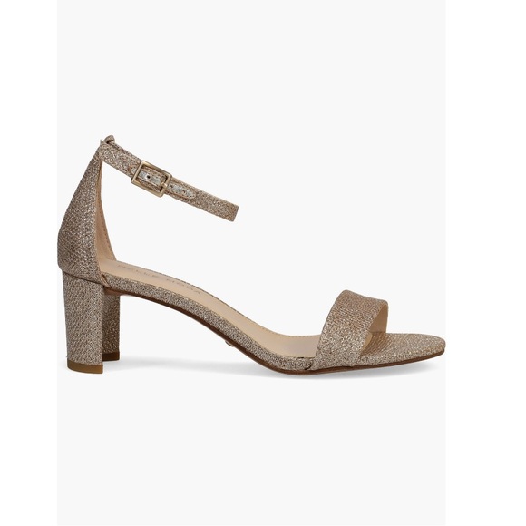 Pelle Moda Monroe Sandals Platinum Gold Glitter Women’s Size 8 Curved High Heel - Picture 7 of 13